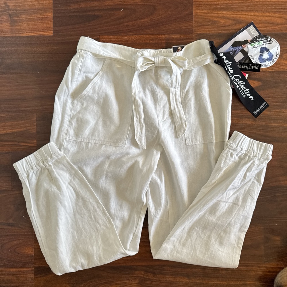 White Flowy Linen Blend Jogger Pants